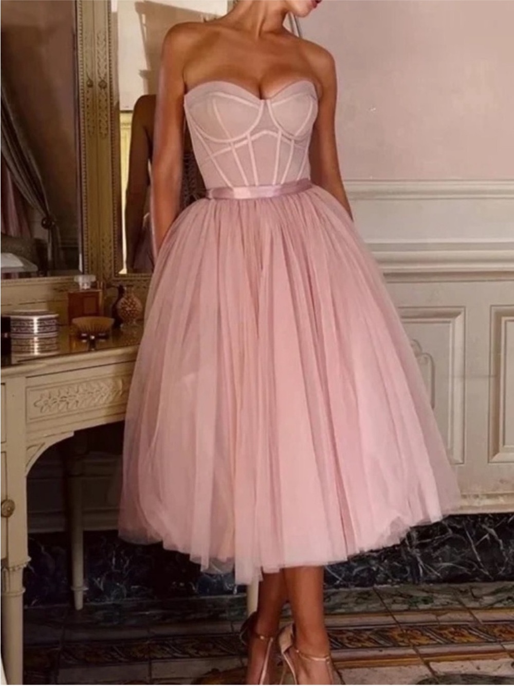 House Of Cb Darling French Rose Tulle Midi Dress View 2
